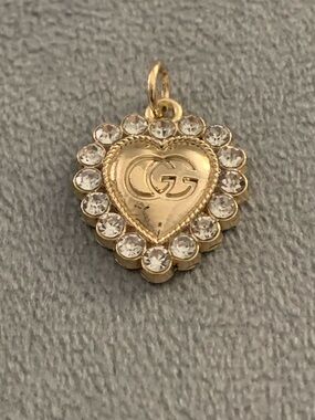 Upcycled Gold Heart Pendant with Crystal Border
